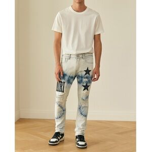 AMIRI Distressed Bandana Tie-Dye Denim Jeans Men’s Size 32 Black Star Patch